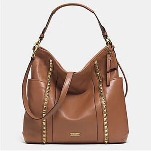 Coach Park Leather Pyramid Stud Hobo Bag in Saddle Brown